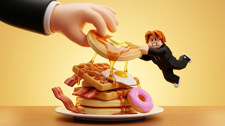 Official artwork showing giant breakfast gameplay